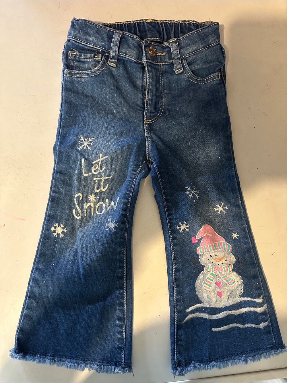 GAP Blue Denim Kids Jeans with Snowman & 'Let It Snow' Art